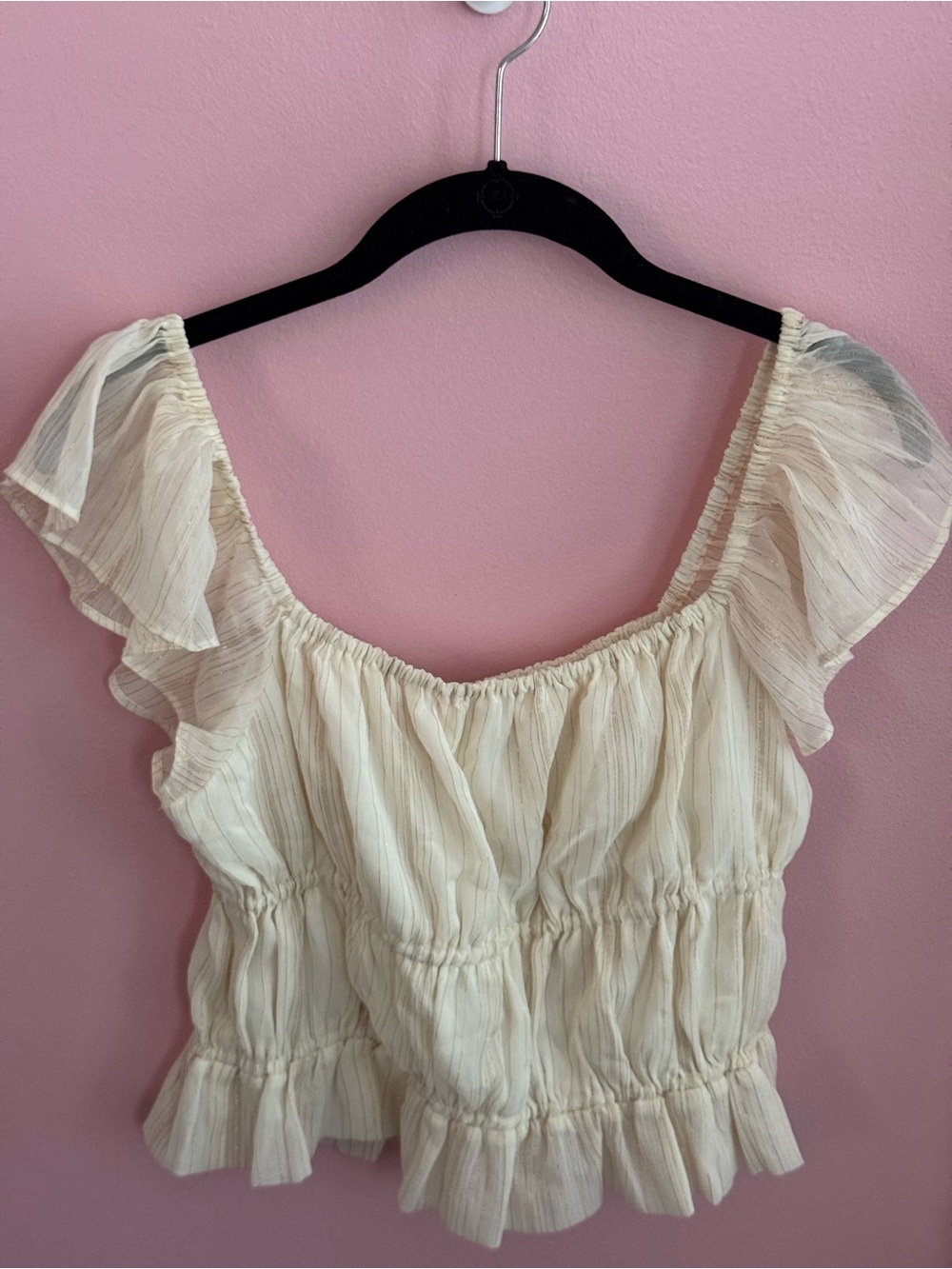 Express Cream Ruffled Crop Top